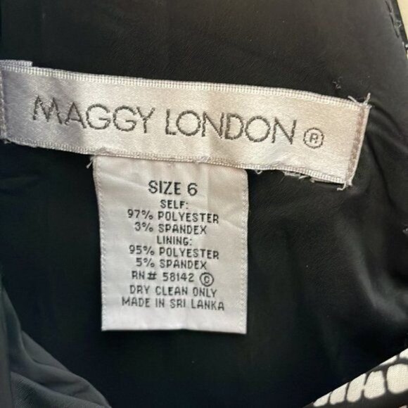 Maggy London Size 6 Black White Floral Lace Print Satin VNeck Sheath Event Dress - Picture 6 of 10